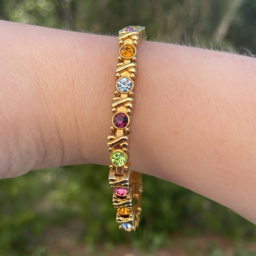 Gold Tone Multicolor Rhinestone Bracelet